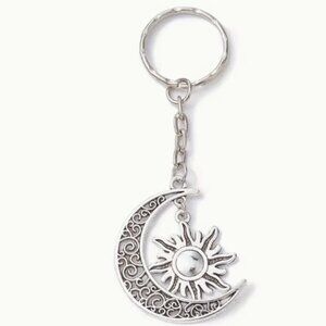 Alloy Keychain, With Iron Split Key Rings, Moon & Sun